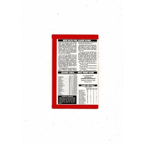 1978/79 Liverpool v Birmingham City Football Programme