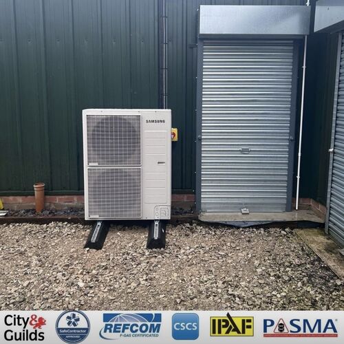 A Samsung 14KW split system in a bicycle workshop In Blackburn