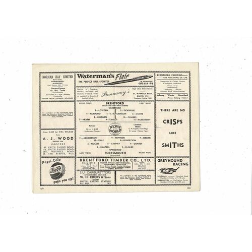 1955/56 Brentford v Portsmouth Southern Floodlight Cup Football Programme