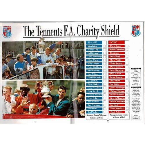 1992 Leeds United v Liverpool Charity Shield Football Programme