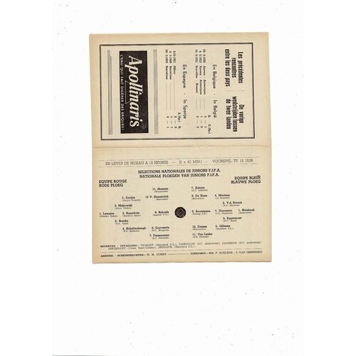 1957 Belgium v Spain International Friendly Football Programme + Insert