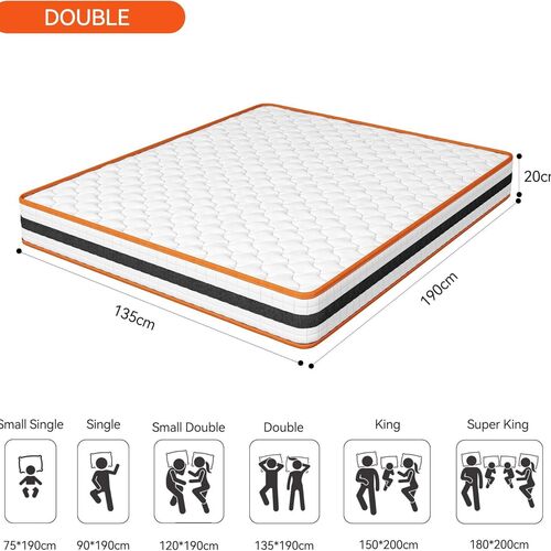 CozyLiving Hybrid Memory Foam and Spring Mattress, Double 4ft6 Breathable Memory Foam Mattress, Orthopaedic Comfort, Pressure Relief and Hypoallergenic