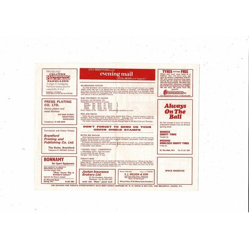 1971/72 Brentford v Gillingham Football Programme