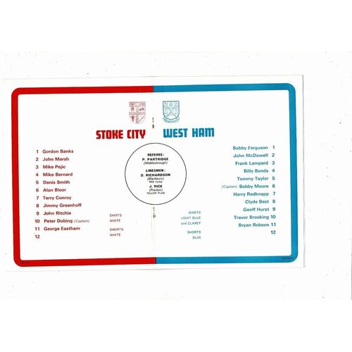 1971/72 Stoke City v West Ham United League Cup Semi Final 2nd Replay Football Programme