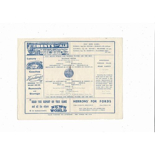 Tranmee Rovers v Chester Reserves Football Programme 1954/55