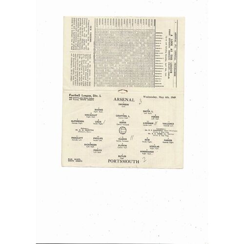 1948/49 Arsenal v Portsmouth Football Programme