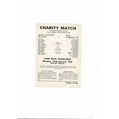 Jimmy Armfields All Stars v Tony Leightons X1 Testimonial Programme 1977/78