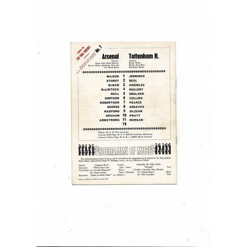 1969/70 Arsenal v Tottenham Hotspur Football Programme