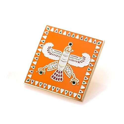 Badge. The Persian Falcon. Deep Orange with 3 Green Stones.
