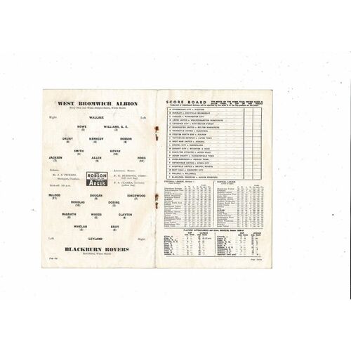1959/60 West Bromwich Albion v Blackburn Rovers Football Programme