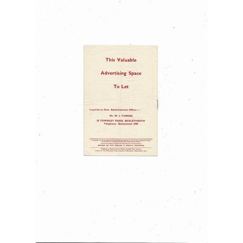 1956/57 Bexleyheath & Welling v Sittingbourne Kent League Football Programme