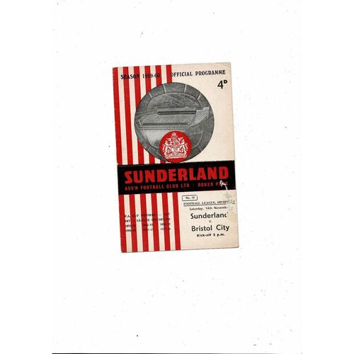 1959/60 Sunderland v Bristol City Football Programme
