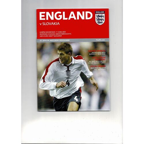 2003 England v Slovakia Football Programme