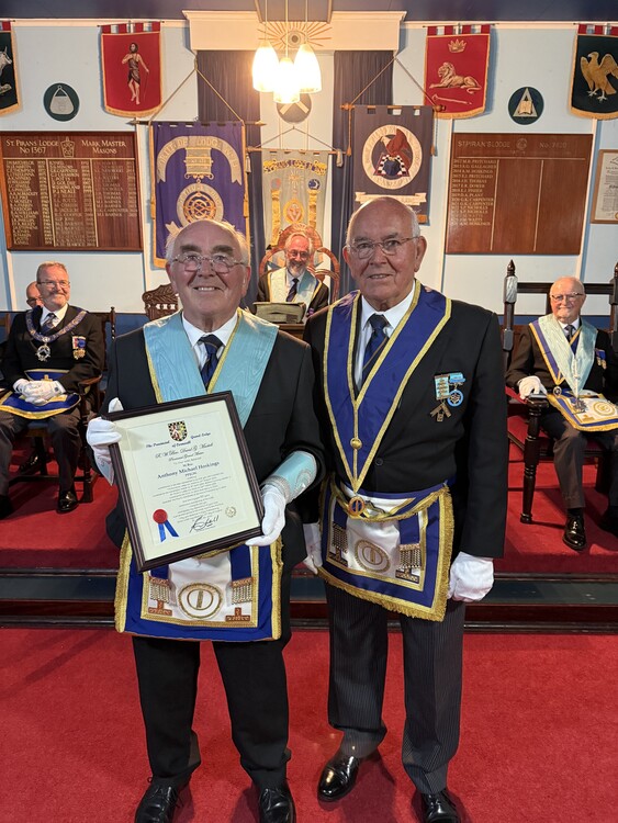 50 Years of Freemasonry for Tony Hoskings | Provincial Grand Lodge of Cornwall | How to become a Freemason in Cornwall | Freemasonry lodges near me Cornwall  | What is Freemasonry in Cornwall UK