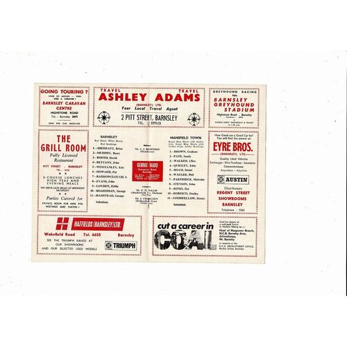 1969/70 Barnsley v Mansfield Town Football Programme