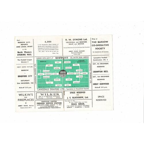 1962/63 Barrow v Chester City Football Programme
