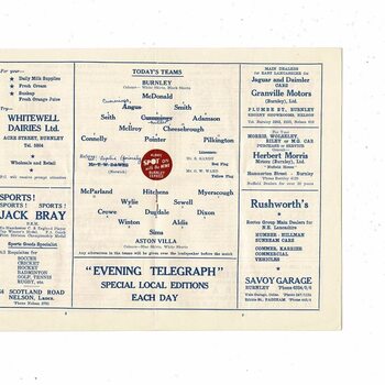 1958/59 Burnley v Aston Villa FA Cup Sixth Round Replay Football Programme