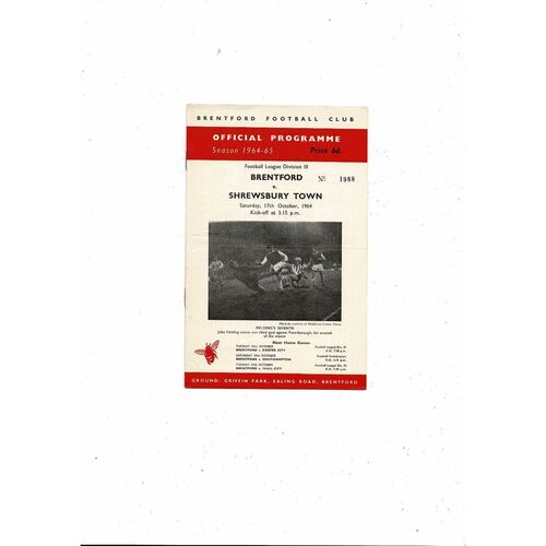 1964/65 Brentford v Shrewsbury Town Football Programme
