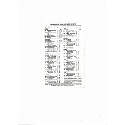 Leeds United v Preston Reserves Football Programme 1970/71