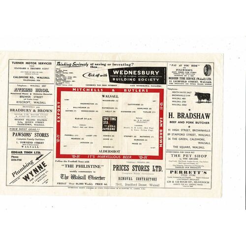 1958/59 Walsall v Aldershot Football Programme