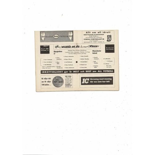 Djurgardens v Manchester United Fairs Cup Football Programme 1964/65