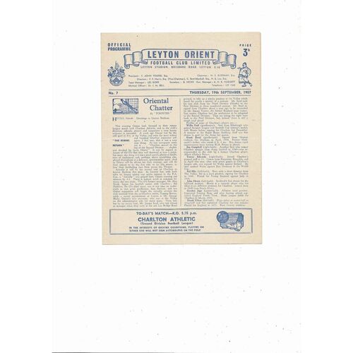 1957/58 Leyton Orient v Charlton Athetic Football Programme