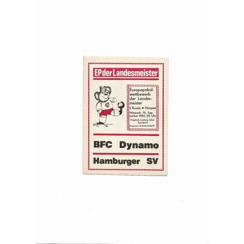 Dynamo Berlin v Hamburg European Cup Football Programme 1982/83