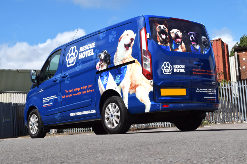The Rescue Hotel, Digitally Printed Full Wrap of a Ford Transit Custom. Completed by Popin Vehicle Graphics. 