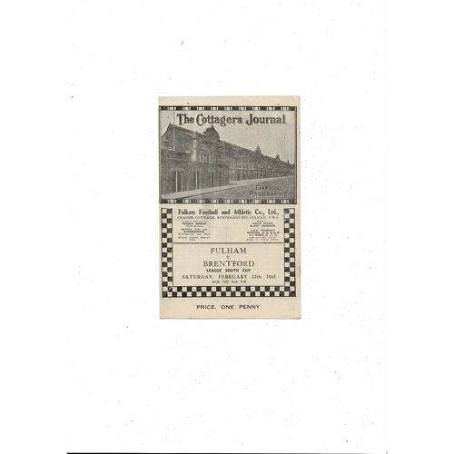 1944/45 Fulham v Brentford League South Cup Football Programme