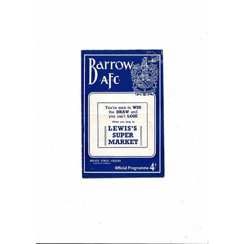 1960/61 Barrow v Chester City Football Programme