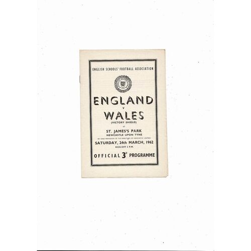 1962 England v Wales Schools International Football Programme @ Newcastle United