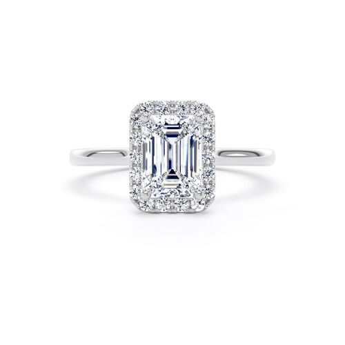 Emerald cut halo with polished shoulders
