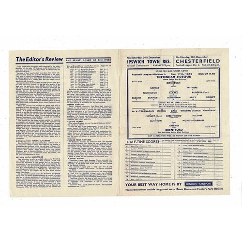 1949/50 Tottenham Hotspur v Brentford Football Programme