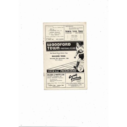 1958/59 Woodford Town v Basildon Town Essex Snr Cup Football Programme