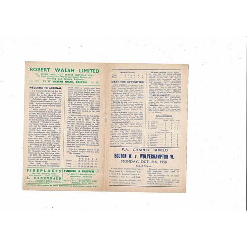 1958/59 Bolton Wanderers v Arsenal Football Programme