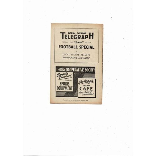 1959/60 Derby County v Bristol City Football Programme