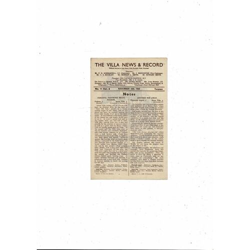1945/46 Aston Villa v Plymouth Argyle Football Programme