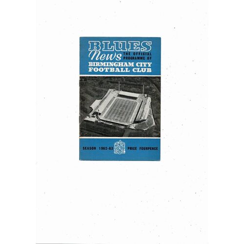 1962/63 Birmingham City v Aston Villa Football Programme