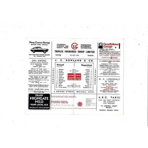 Walsall v Dagenham FA Cup Football Programme 1971/72