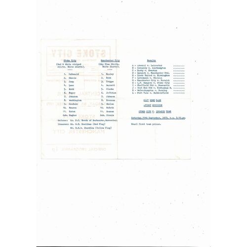 Stoke City v Manchester City Central League Football Programme 1973/74