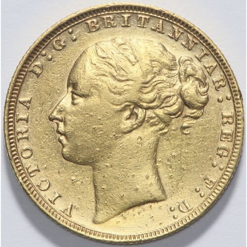 Extremely rare Queen Victoria 1879 full gold shield back sovereign