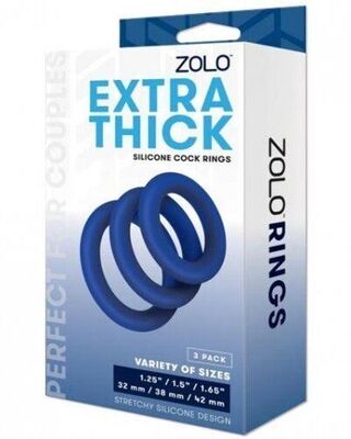 Zolo Extra Thick Silicone Cock Ring 3 Pack Blue