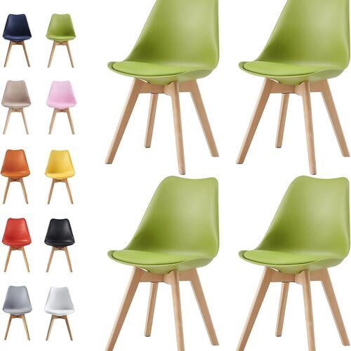 mcc direct Set of 4 Dining Chairs Wooden Legs Soft Cushion Pad Stylish DELUXE Retro Lounge Dining Office EVA