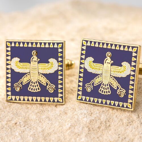 Cufflinks. The Persian Falcon. Purple with 3 Yellow Stones.