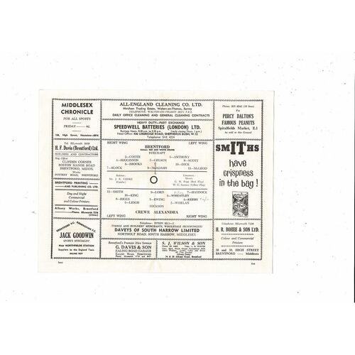 1962/63 Brentford v Crewe Alexandra Football Programme