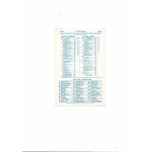 Manchester City v Leeds United Central League Football Programme 1967/68