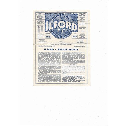 1956/57 Ilford v Briggs Sport Essex Senior Cup Football Programme