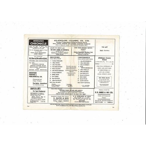 1968/69 Brentford v Chesterfield Football Programme