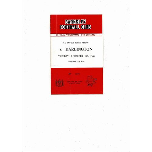 1968/69 Barnsley v Darlington FA Cup Replay Football Programme
