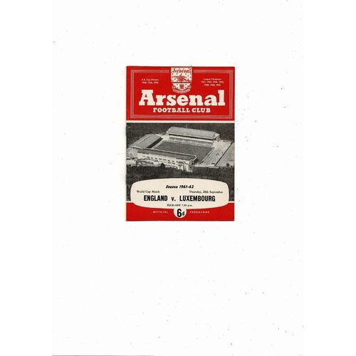 1961 England v Luxembourg Football Programme @ Arsenal